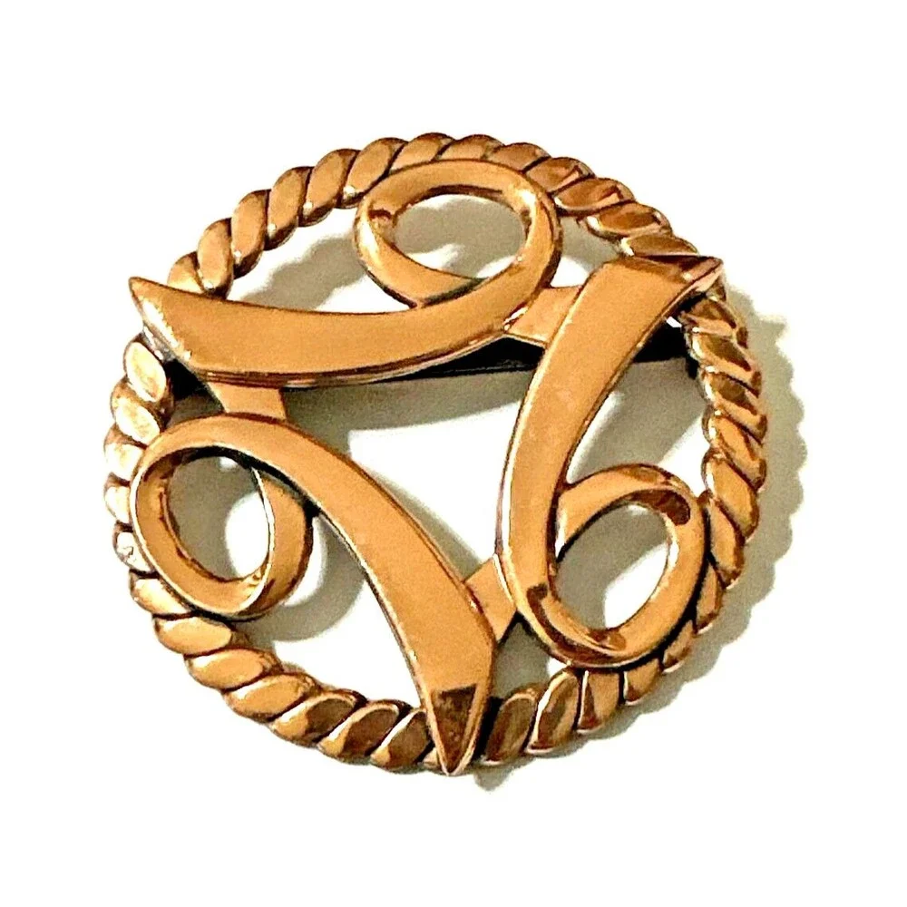 Vintage Copper Brooch Abstract Celtic Trinity Swirl Mid Century Modern MCM 2.25